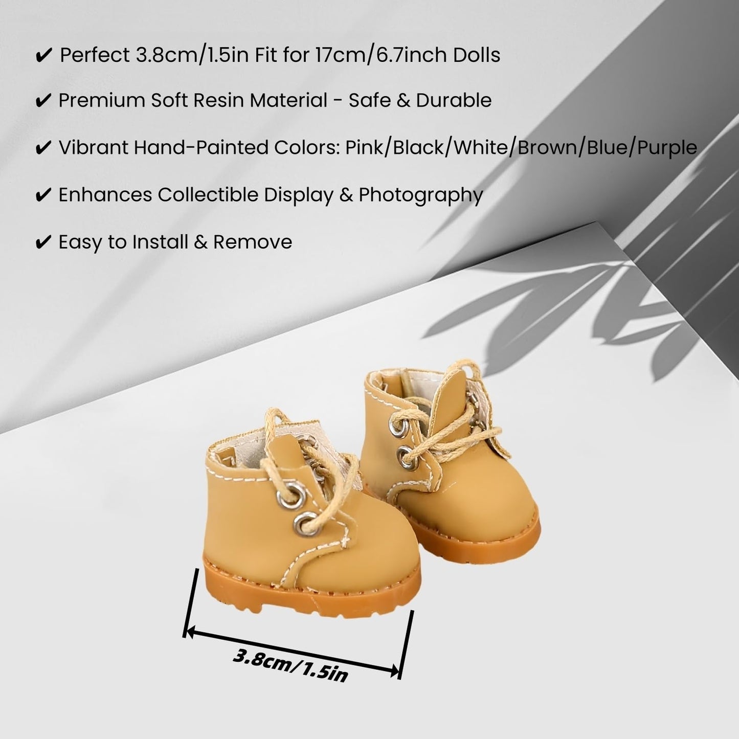 Mini Doll Shoes Accessories - Martin Boots PU Leather for 15-17cm Dolls, Cute Brown Outfit Replacement, No Doll Included, Dress-Up Set