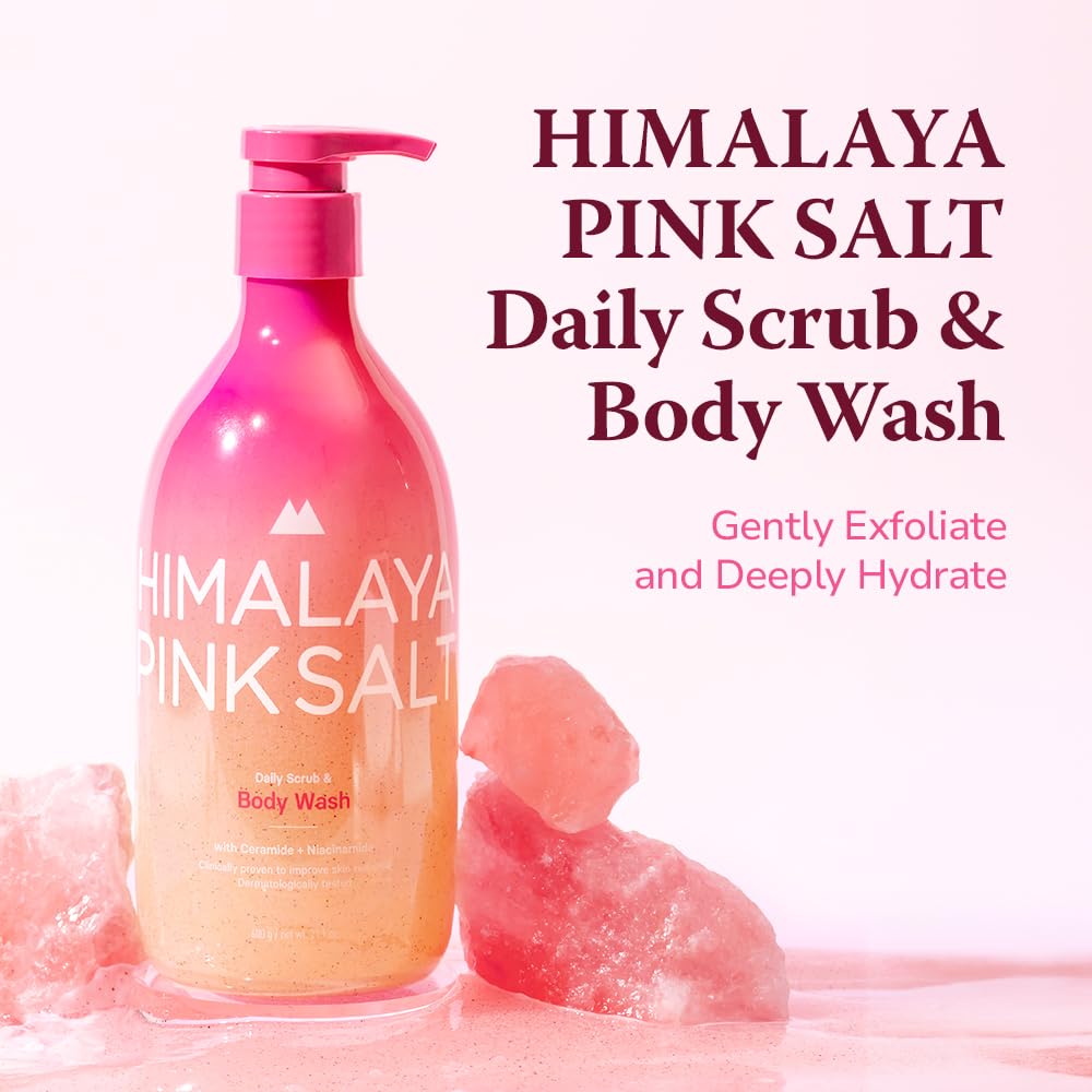HIMALAYA Pink Salt Daily Scrub & Body Wash – Exfoliating Dead Sea & Himalayan Salt, Retinol & Hyaluronic Acid Moisturizing Shower Gel, 21.1oz