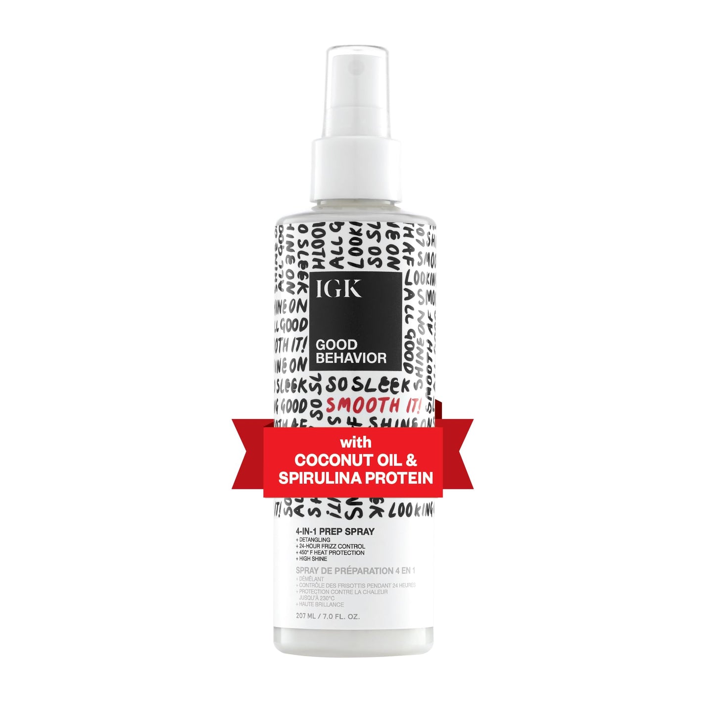 IGK GOOD BEHAVIOR 4-in-1 Prep Spray | Leave In + Detangle + Heat Protectant | Vegan + Cruelty Free | 7 Oz