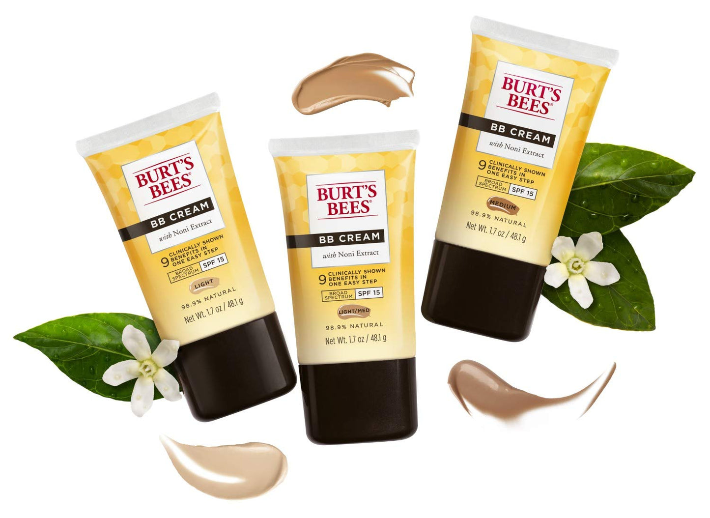 Burt’s Bees BB Cream with SPF 15, Tinted Moisturizing Lotion for All Skin Types, 98.9% Natural Origin Formula, Medium Shade, 1.7 oz Tube