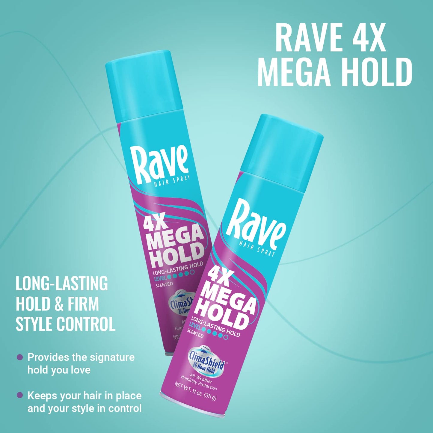 Rave 4X Mega Long-Lasting Firm Hold Scented Hair Spray for Heat Protection, Volume and Shine - ClimaShield for Extra Humidity & Minimizes Frizz