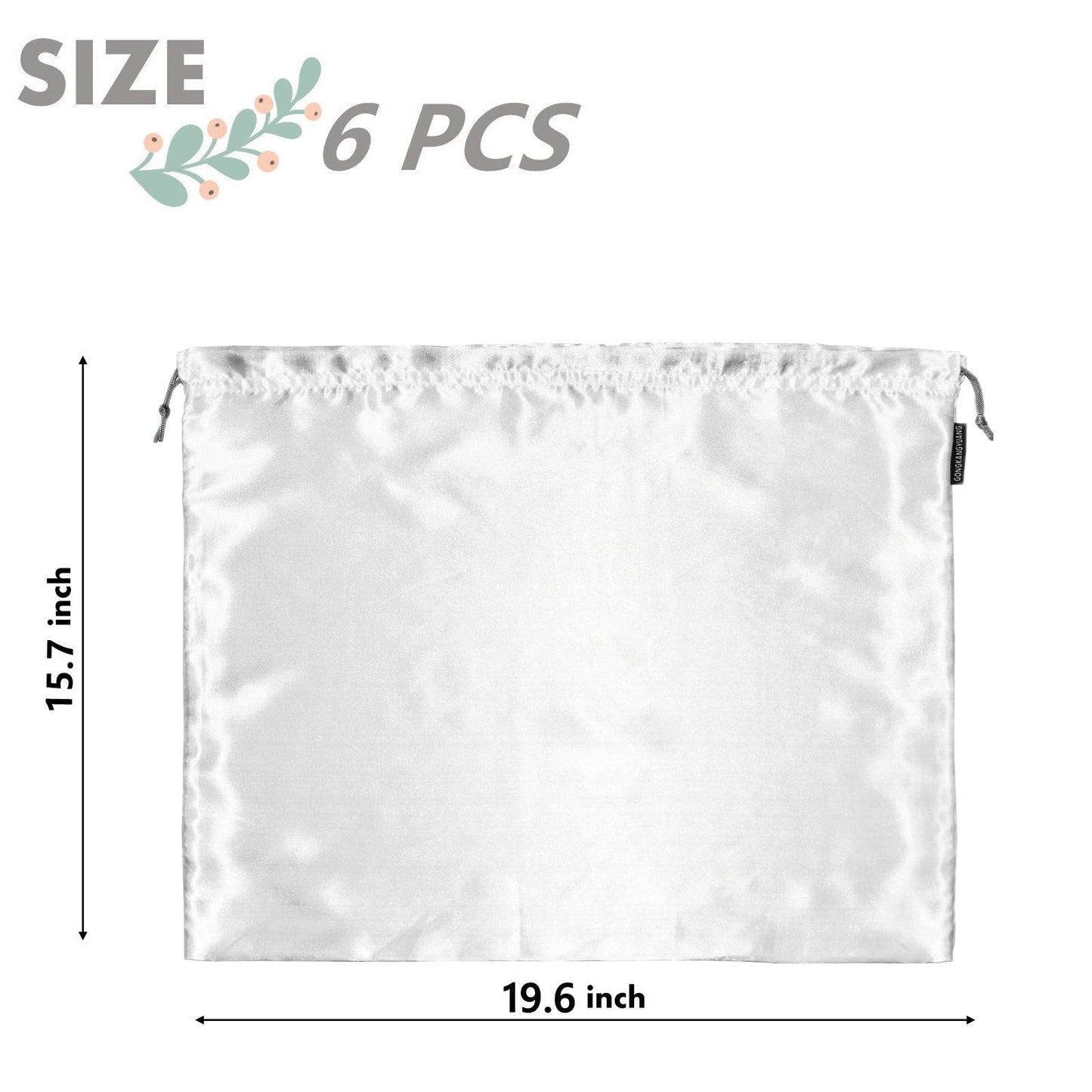 6-Pack Silk Dust Bags for Handbags – Drawstring Storage Pouches for Purses, Shoes & Boots, Travel Dustproof Bags 19.6×15.7 in, White