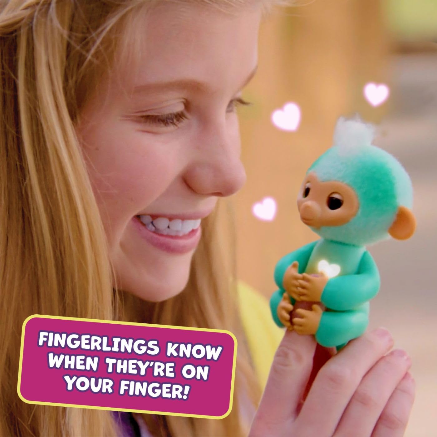 Fingerlings 2023 NEW Interactive Baby Monkey Reacts to Touch – 70+ Sounds & Reactions – Ava (Teal)