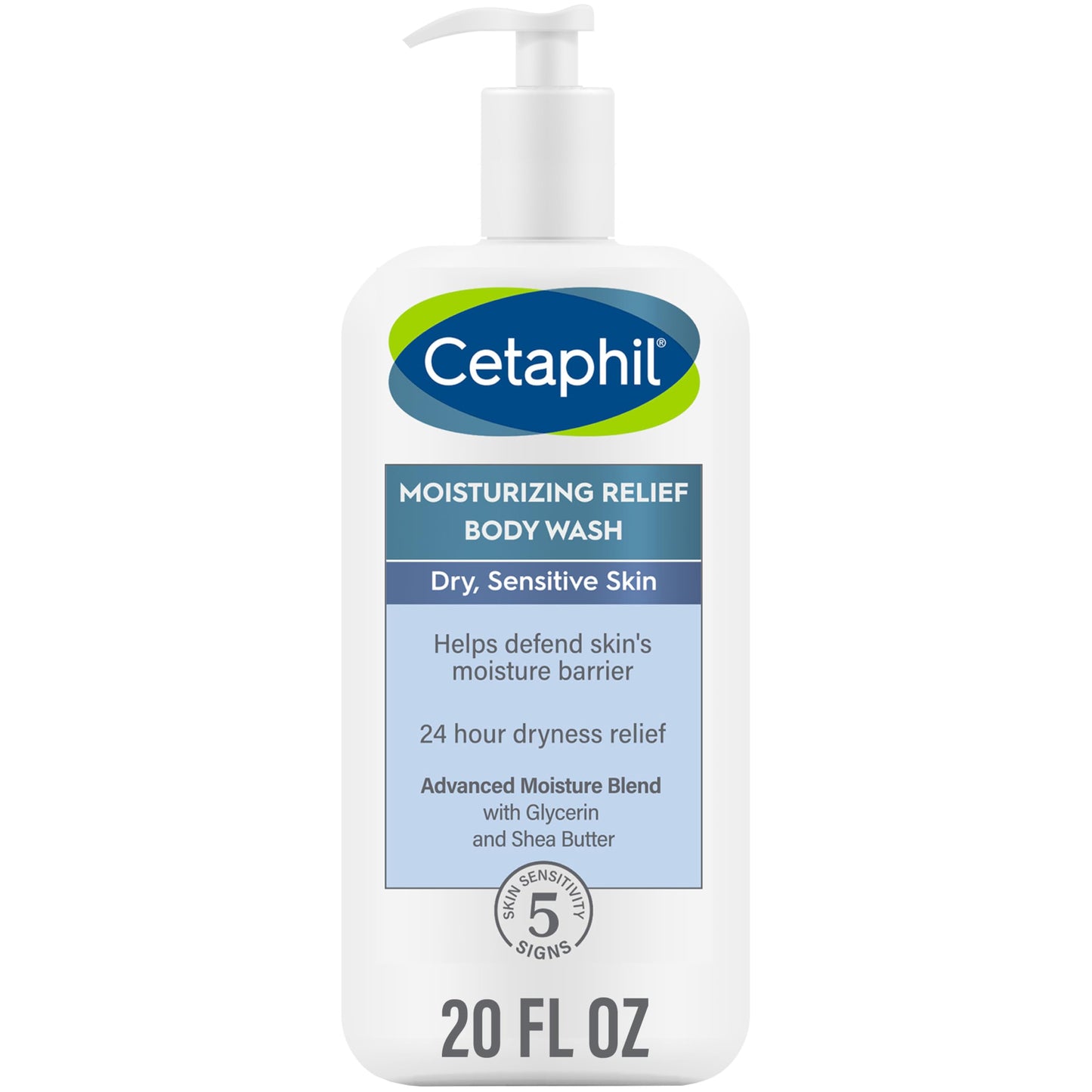 Cetaphil Moisturizing Relief Body Wash for Sensitive Skin, 20oz – Creamy, Hypoallergenic, Fragrance-Free, 24-Hour Hydration & Gentle Cleanse