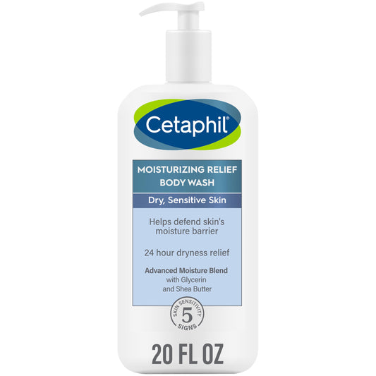 Cetaphil Moisturizing Relief Body Wash for Sensitive Skin, 20oz – Creamy, Hypoallergenic, Fragrance-Free, 24-Hour Hydration & Gentle Cleanse