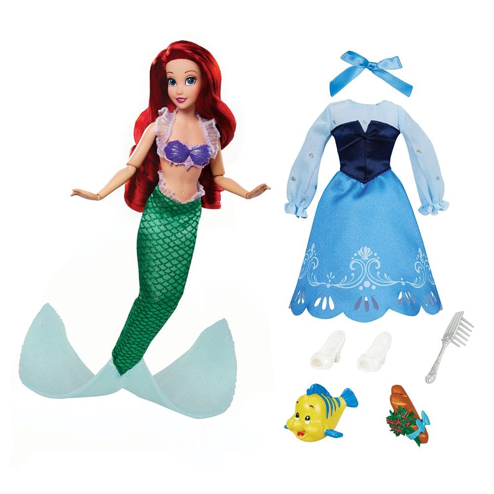 Disney Store 11" Ariel Princess Story Doll with Coloring Book & Extra Dress, Classic Outfit, Fun Princess Toy for Girls