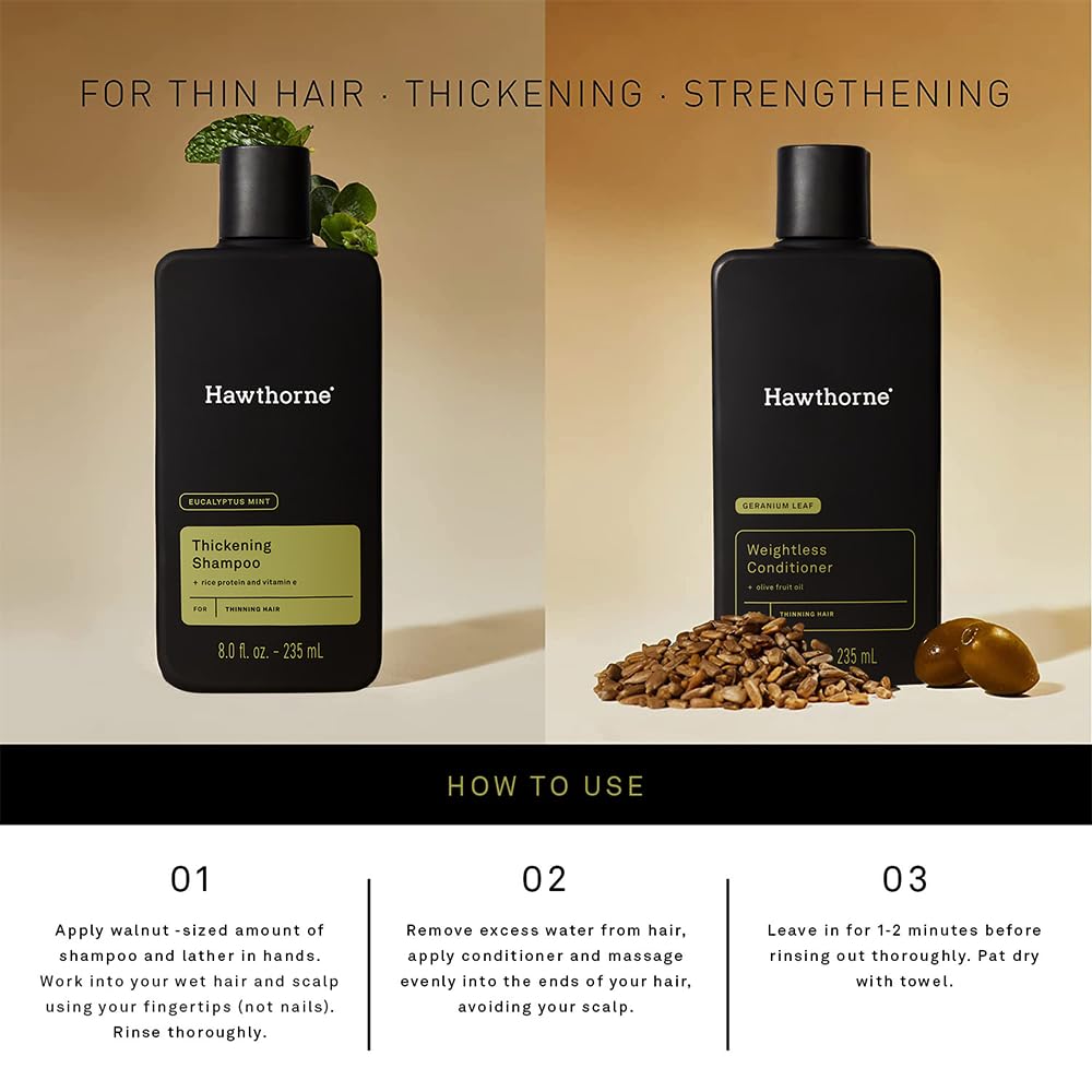 Hawthorne Thickening Shampoo & Conditioner Set for Men | Natural, Sulfate & Paraben Free | Volumizing, Weightless Hair Care Duo, 8 Fl Oz Each