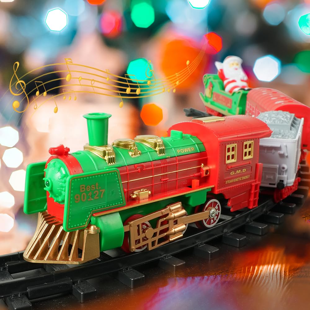 VATOS 2-in-1 Hanging Christmas Train Set with Lights & Sounds – Indoor/Outdoor Holiday Toy Around & Under Tree, Family Decoration