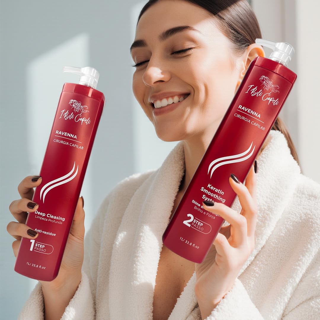 I Belli Capelli Ravenna Professional Keratin, Long-lasting Straightening Effect - Cirugia Capilar - Celulas Madres Straightener System - 2x1L/33.8