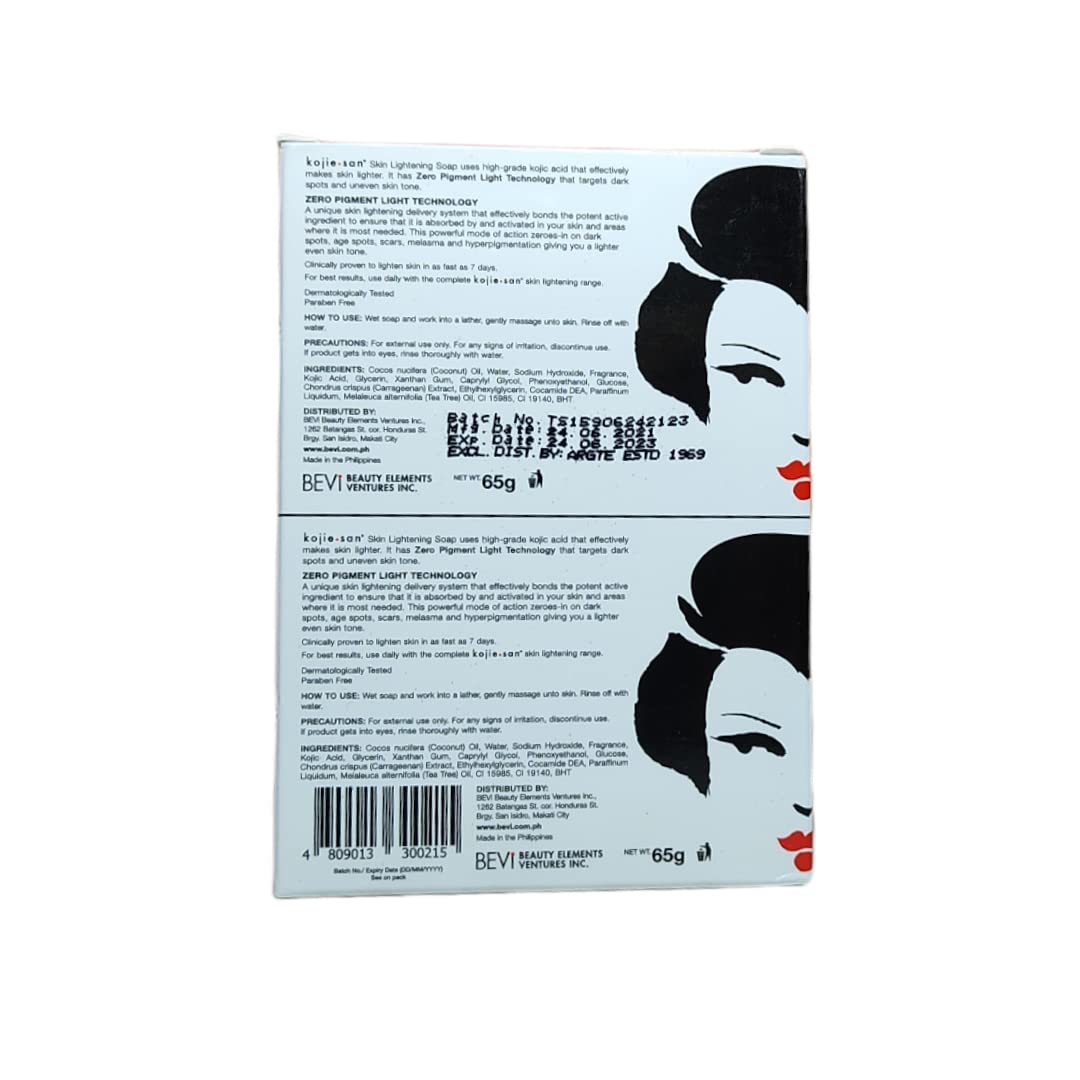 Kojie San Skin and Body Soap – Original Kojic Acid, Dark Spot Remover Soap Bar with Coconut & Tea Tree Oil – 65g x 4 Bars