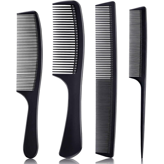Premium Carbon Fiber Hair Comb Set – 4 Pcs Professional Combs for Women & Men, Fine & Wide Tooth, Anti-Static Styling & Teasing Combs for All Hair Types