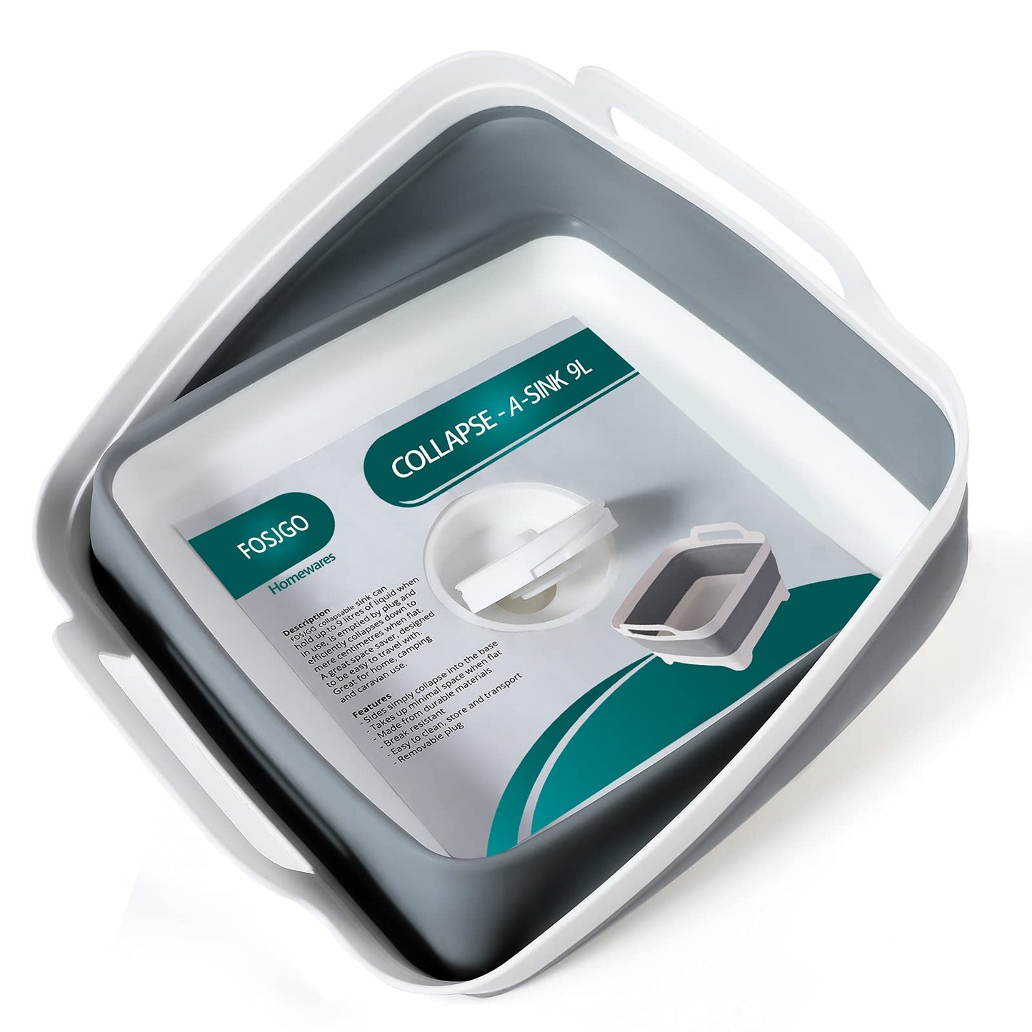 FOSJGO 2.4 Gal Collapsible Dish Basin with Drain Plug – Space-Saving Foldable Sink Tub for Camping, Dishwashing, Veggies & Beverages