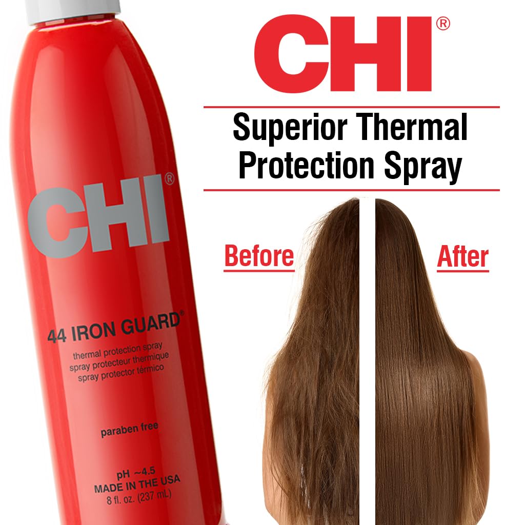 CHI 44 Iron Guard Thermal Protection Spray, Nourishing Formula Helps Resist Heat Damage to Hair & Tame Frizz, Clear, 8 Oz, Pack of 2