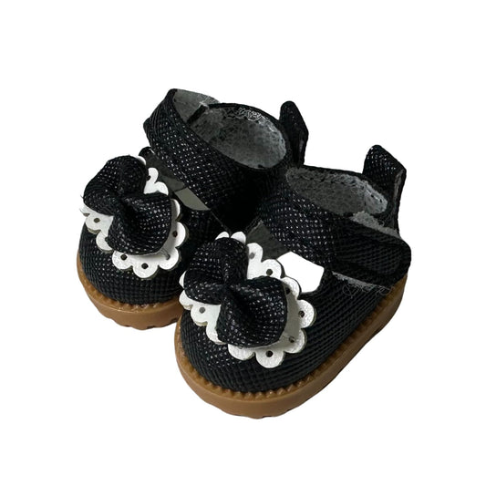 QIXINGWISE Mini Mary Jane Doll Shoes for 6.7" Dolls, PU Leather with Bow, Fits 15-17cm Dolls, Cute Outfit Accessory, 1 Pair Black