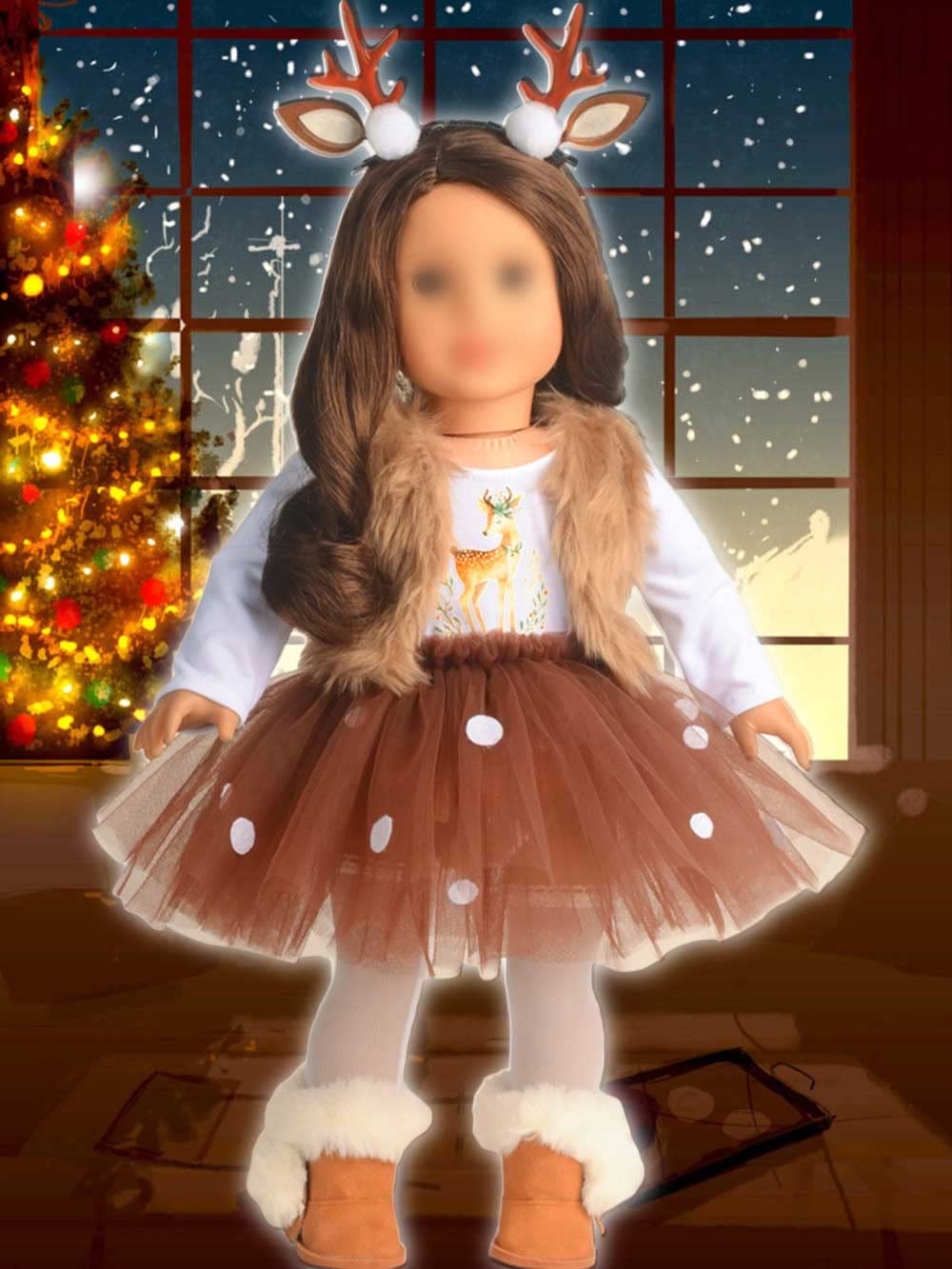 Sweet Dolly 18 Inches Doll Clothes Christmas Deer Costume Tutu Dress fits 18 Inch Doll