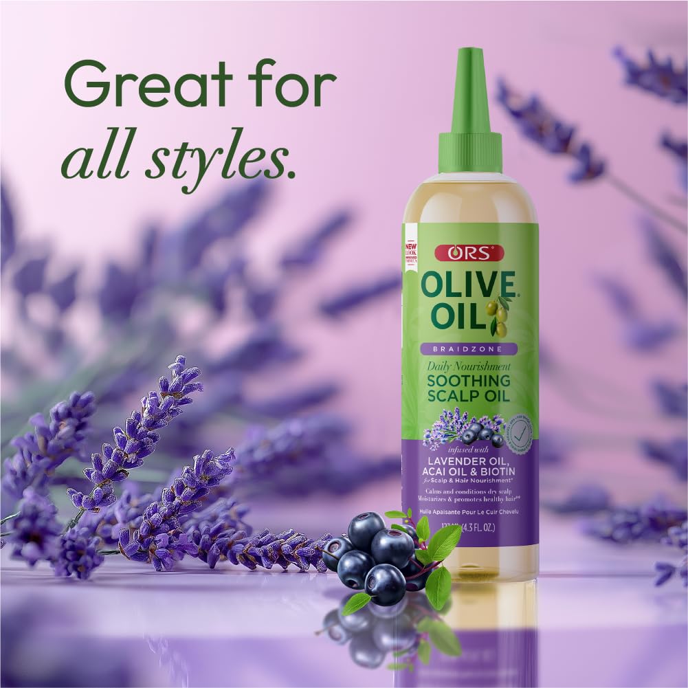 ORS Olive Oil Braidzone Soothing Scalp Oil with Lavender, Acai & Biotin for Nourishment 4.3 oz