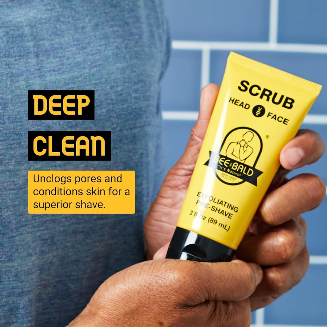 Bee Bald SCRUB Pre-Shave Exfoliator – Deep Clean, Remove Dirt, Oil & Flaky Skin, Prep for Super Close Shave, 3 fl oz
