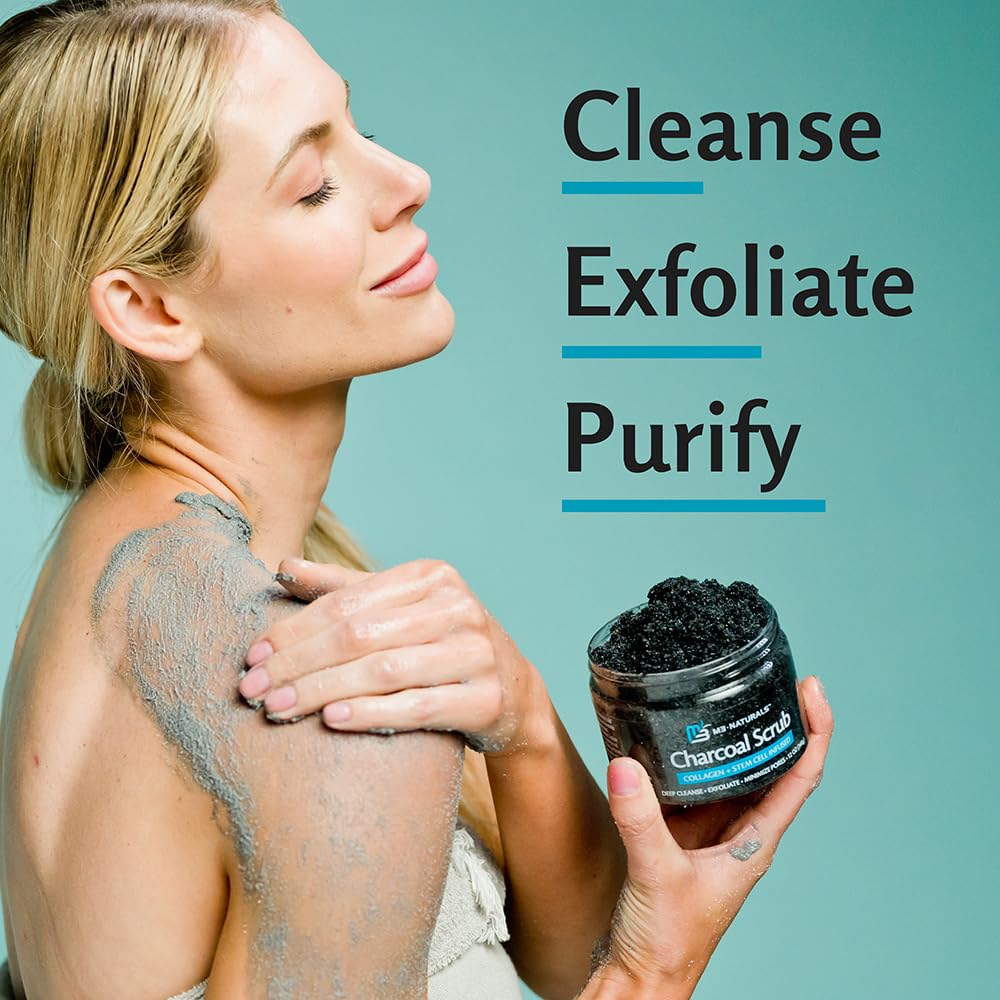 M3 Naturals Charcoal Exfoliating Salt Scrub with Collagen & Stem Cells – Detox, Tone & Smooth Face, Body, Armpits & Feet