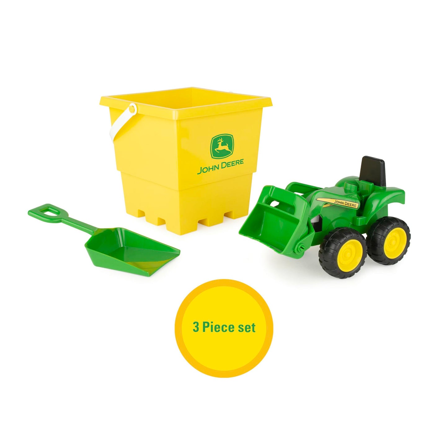 TOMY John Deere Sandbox Toy Set – 3-Piece Dump Truck, Bucket & Shovel for Toddlers, Outdoor Farm & Sand Play, Summer Fun Toys, Green