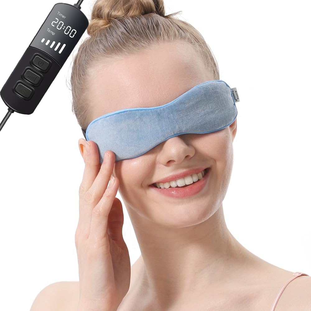 Aroma Season Heated Eye Mask for Dry Eyes – Warm Flaxseed Compress for MGD, Blepharitis, Stye, Chalazion, Steam Moist Relief (Blue)