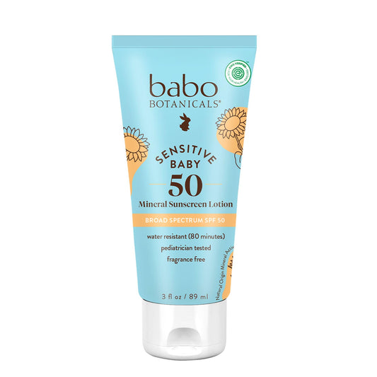 Babo Botanicals Baby Mineral Sunscreen SPF 50 – Natural Zinc Oxide, Fragrance-Free, Water-Resistant, Vegan Sunblock for Sensitive Skin, Kids & Babies