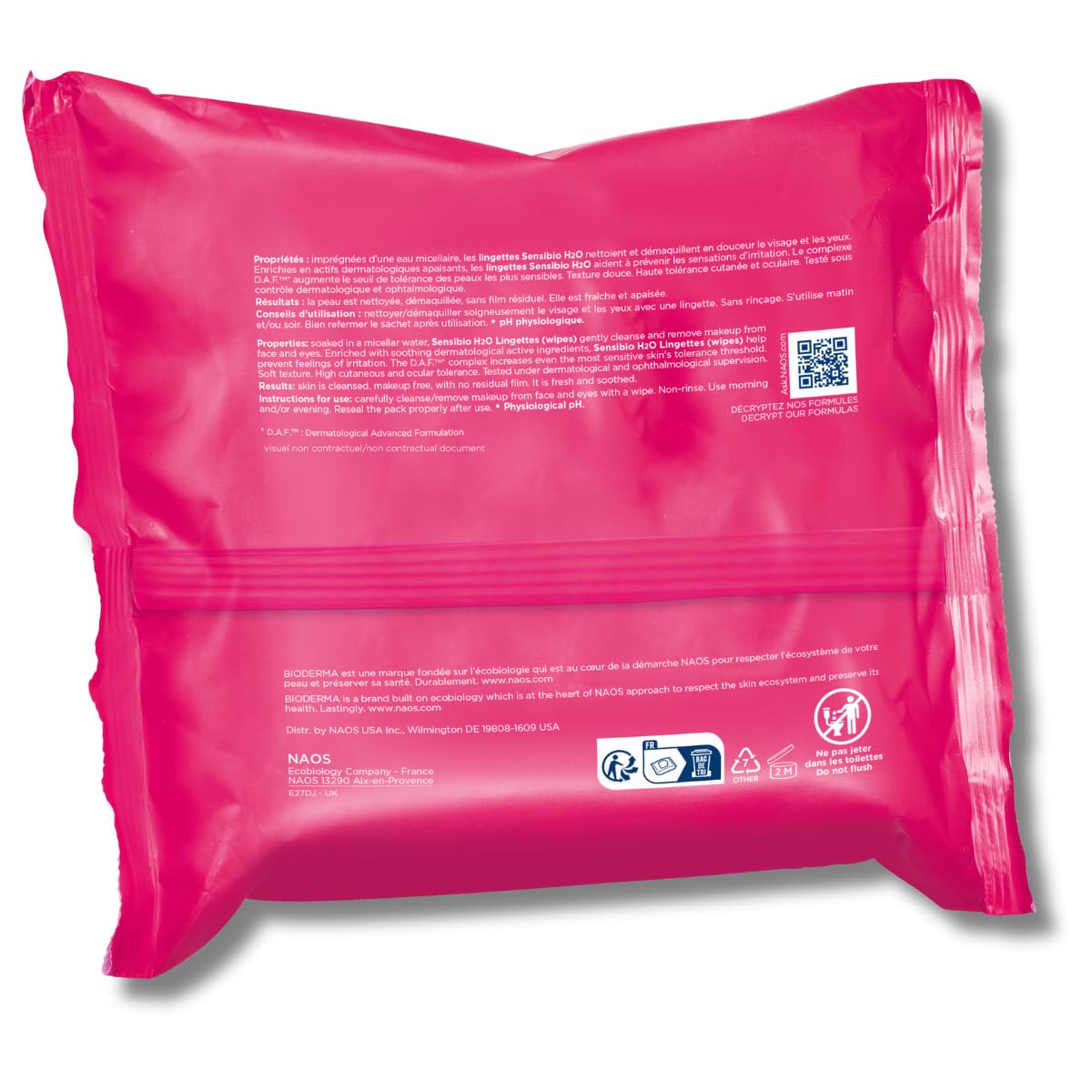 Bioderma Sensibio H2O Makeup Wipes, Cleansing and Makeup Removing, Skin Soothing for Sensitive Skin, 25 Wipes