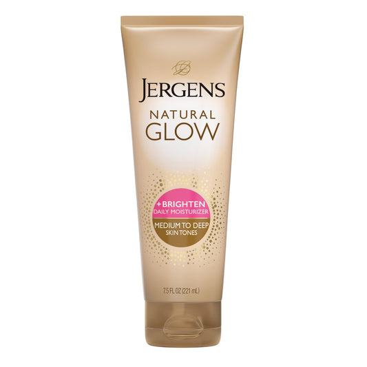 Jergens Natural Glow Self-Tanner Lotion – Sunless Tanning for Medium to Deep Skin, Daily Moisturizer with Coconut Oil, Vitamin E & Antioxidants, 7.5 oz