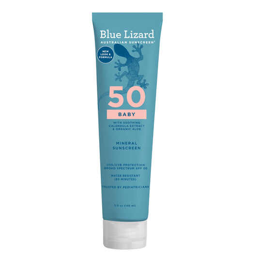 Blue Lizard Baby Mineral Sunscreen SPF 50+ with Zinc Oxide, Water Resistant, Fragrance Free, UVA/UVB Protection, Smart Cap Tech, 5 oz Tube
