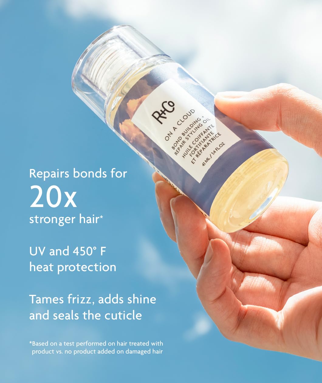 R+Co On a Cloud Bond Building Repair + Styling Oil – Lightweight, Silicone-Free Hair Oil for Frizz Control, Shine, Heat & UV Protection – 1.4 Fl Oz
