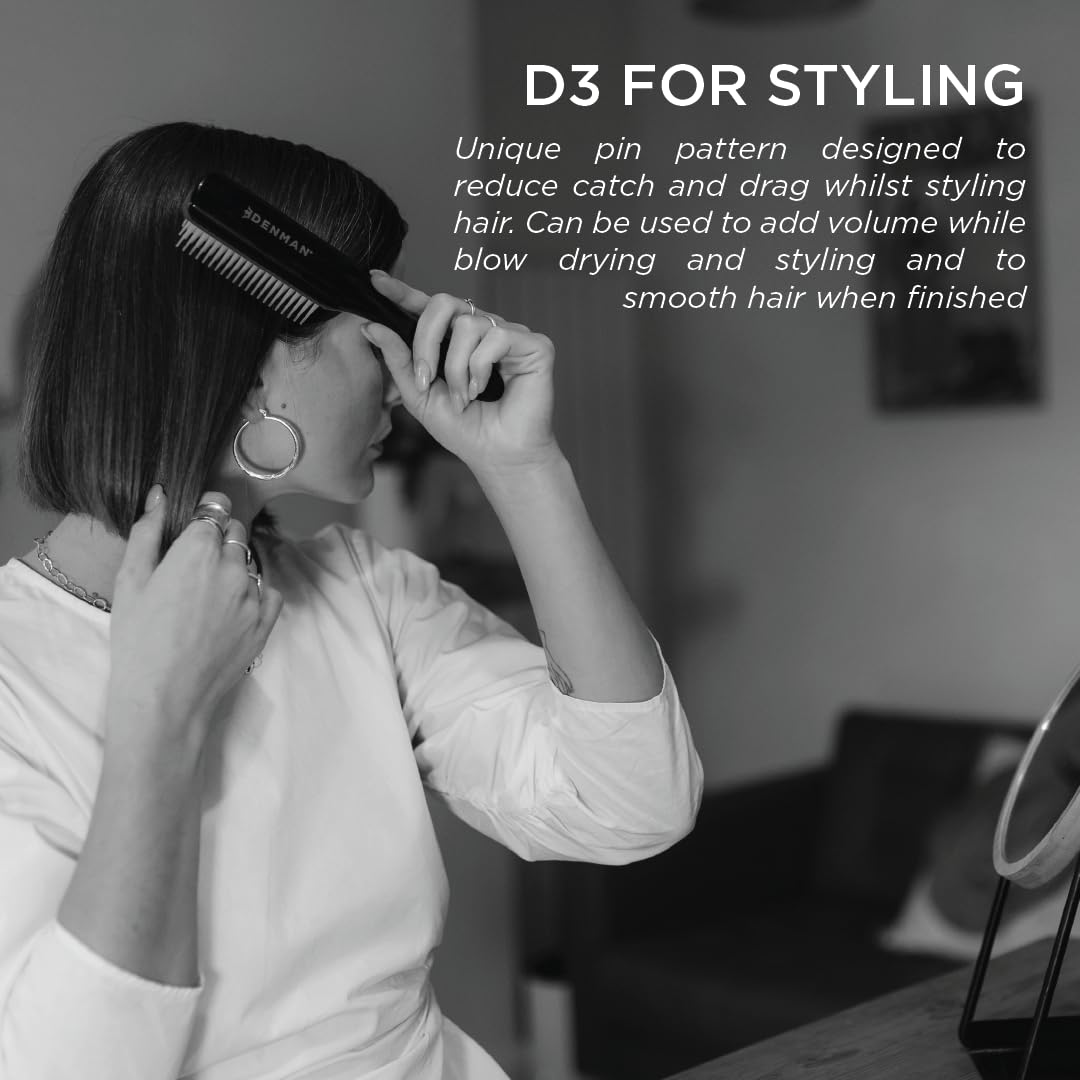 Denman Curly Hair Brush D3 (Black & Red) 7 Row Styling Brush for Detangling, Separating, Shaping and Defining Curls - For Women and Men