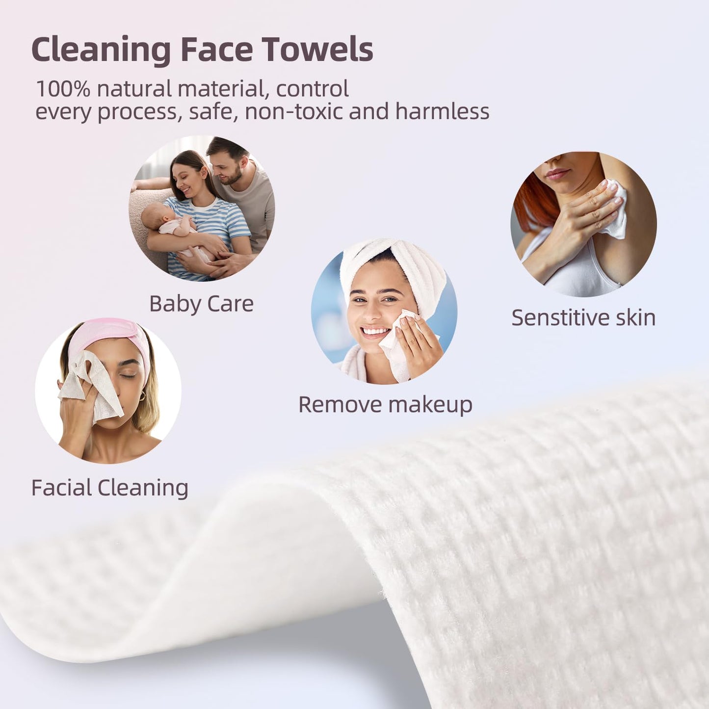 Disposable XL Face Towels – Biodegradable, Super Soft & Thick Cleansing Wipes for Sensitive Skin, Makeup Removal, Travel & Daily Use (50)
