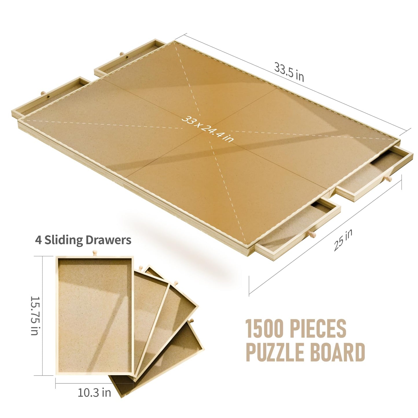 1500 Piece Rotating Puzzle Board, 25"x33" Jigsaw Puzzle Table with Drawer Storage and Puzzle Cover，Portable Puzzle Board for Adults