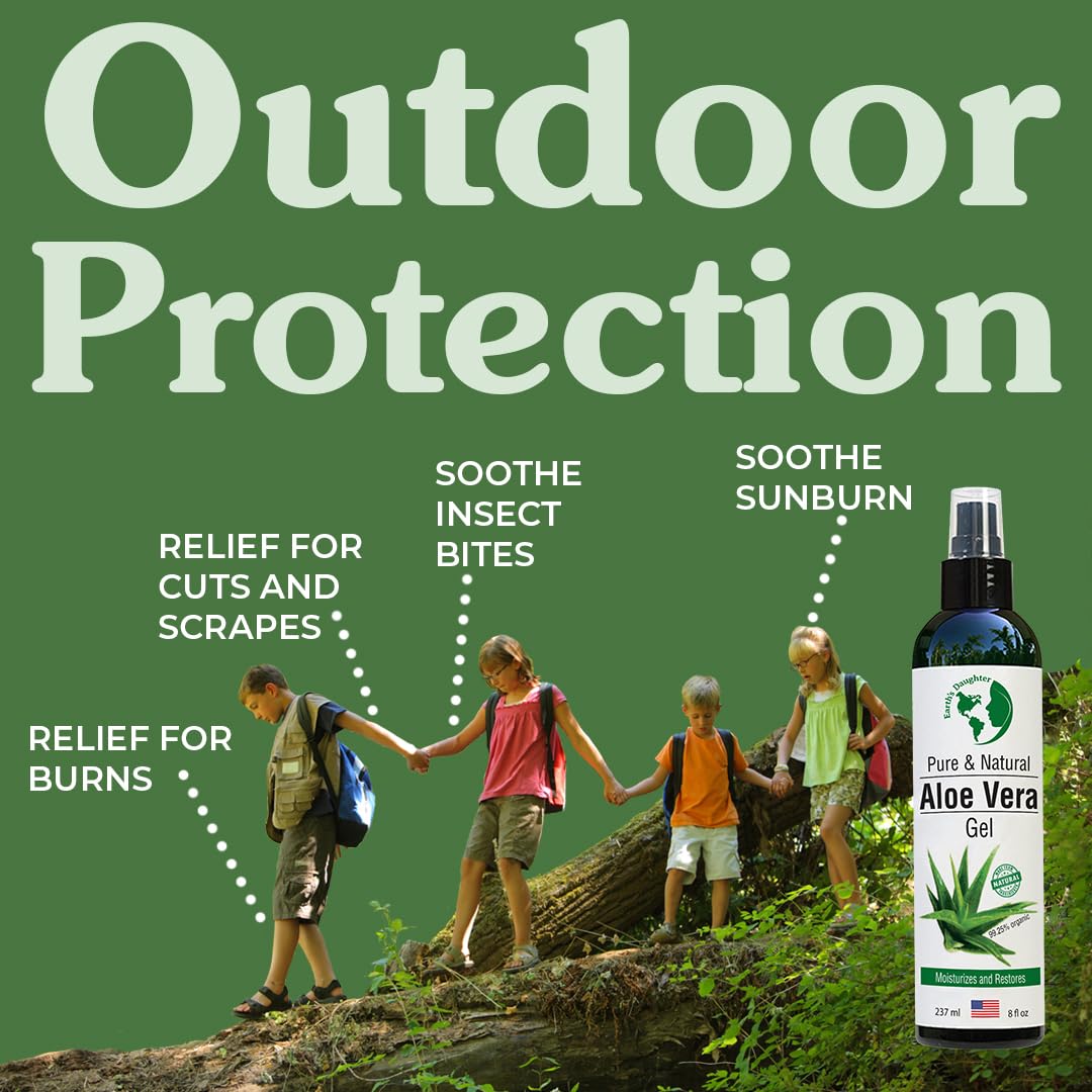 Earth's Daughter Organic Aloe Vera Gel, 100% Pure Cold-Pressed - Soothes Face, Hair, Acne, Sunburn, Bug Bites, Rashes & Eczema, 8oz