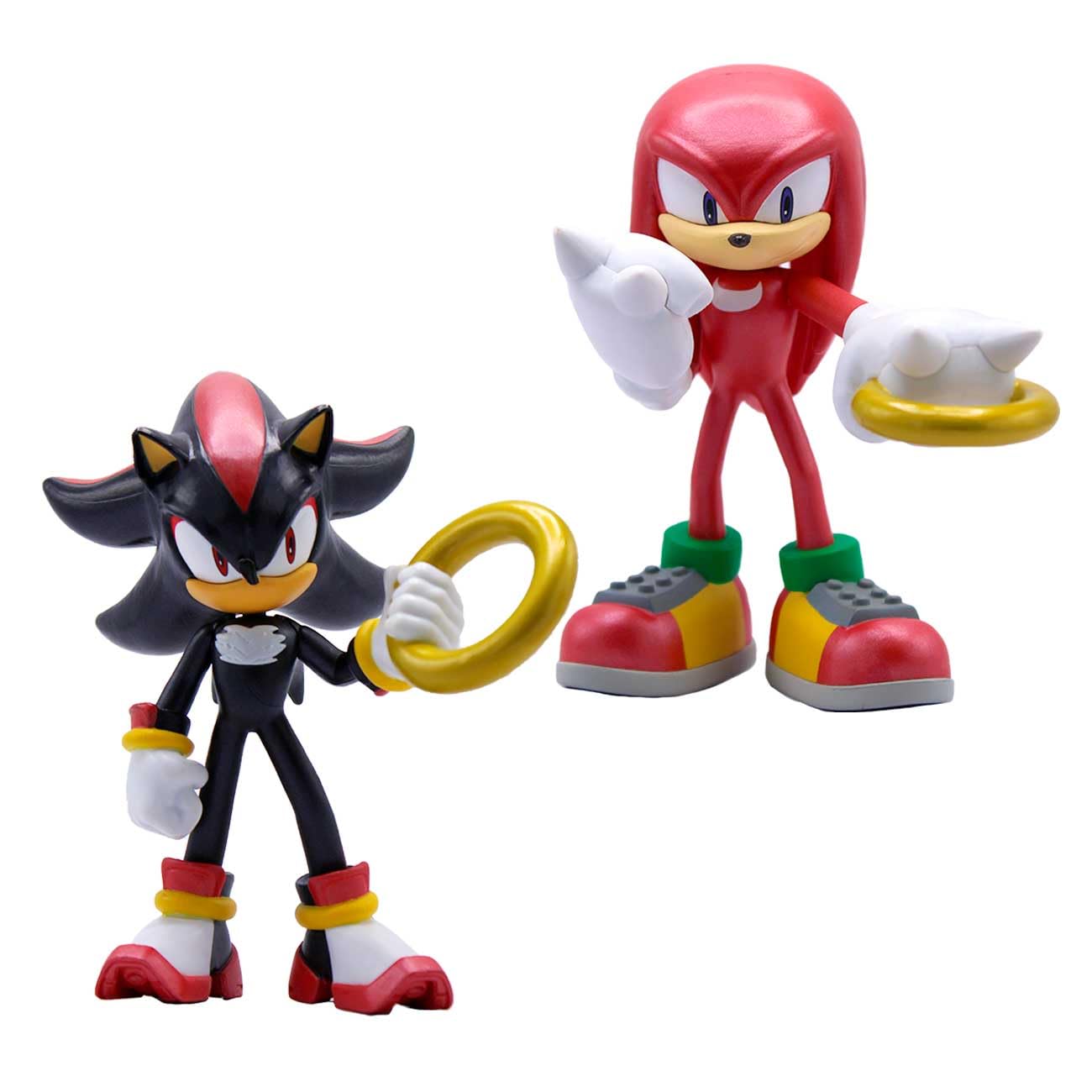 Official Sonic The Hedgehog Metallic Knuckles & Shadow 4″ Action Figures – Buildable, Interchangeable Arms & Accessories, Collector Window Box