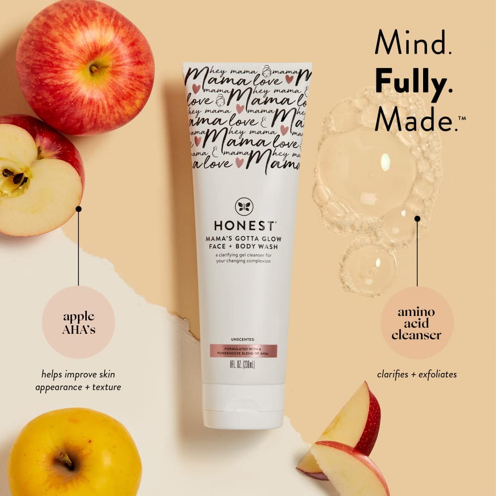 The Honest Company New Mama Care Essentials Gift Set | Hospital Bag Must Haves | Travel Size Nip Balm, Body Cream & Face Wash with Reusable Pouch