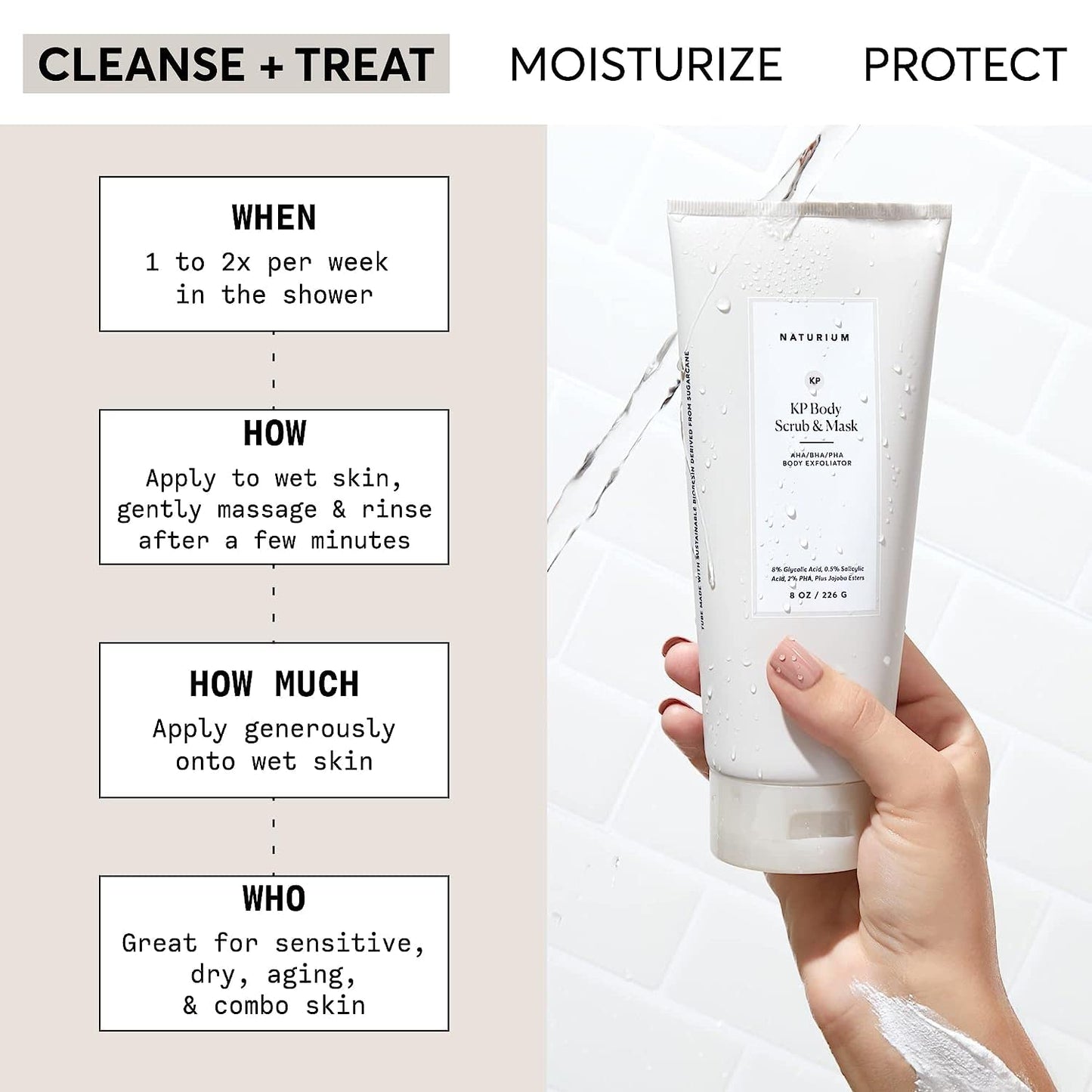 Naturium KP Body Scrub & Mask for Keratosis Pilaris, Bump Eraser Shower Scrub & Exfoliator for Skin, 8 oz