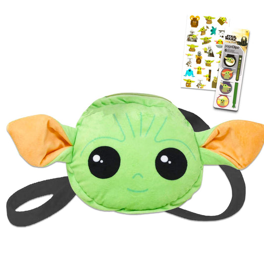 Baby Yoda Plush Purse Set - Bundle of Star Wars Plushie with Straps Plus Star Wars Stickers and More | Baby Yoda Crossbody Bag for Girls