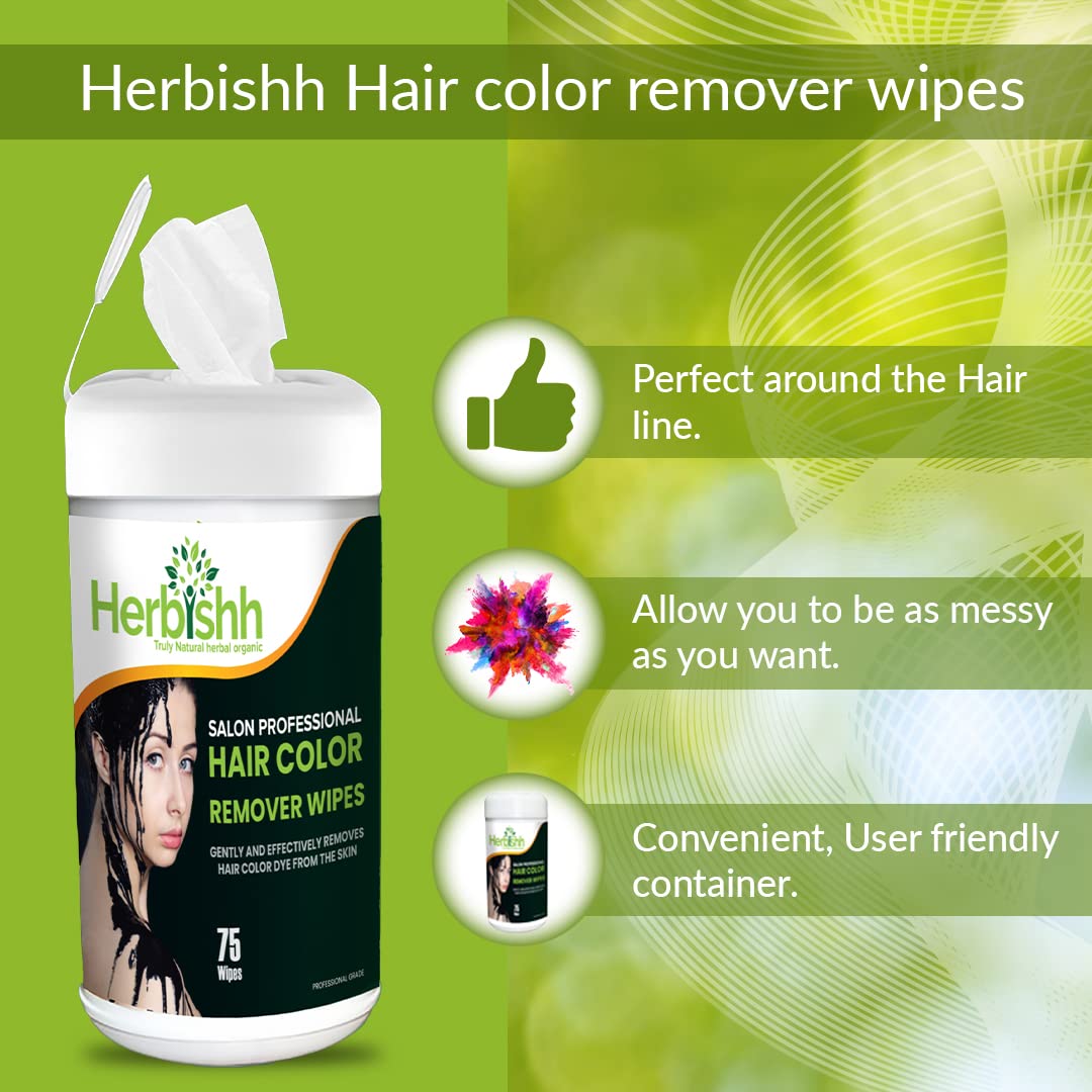 Herbishh Hair Color Stain Remover Wipes – Gentle, Skin-Friendly Formula – Easily Remove Hair Dye from Skin – 75-Count Dispenser Pack