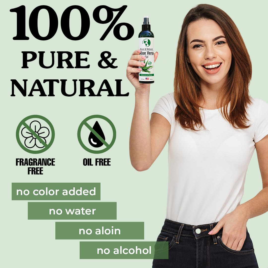 Earth's Daughter Organic Aloe Vera Gel, 100% Pure Cold-Pressed - Soothes Face, Hair, Acne, Sunburn, Bug Bites, Rashes & Eczema, 8oz