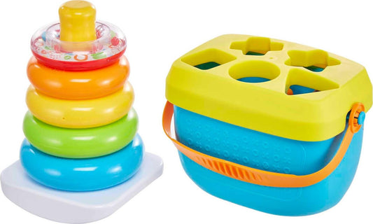 Fisher-Price Infant Toy Set, Baby’s First Blocks (10 Shapes) and Rock-a-Stack Ring Stacking Activity for Ages 6+ Months (Amazon Exclusive)