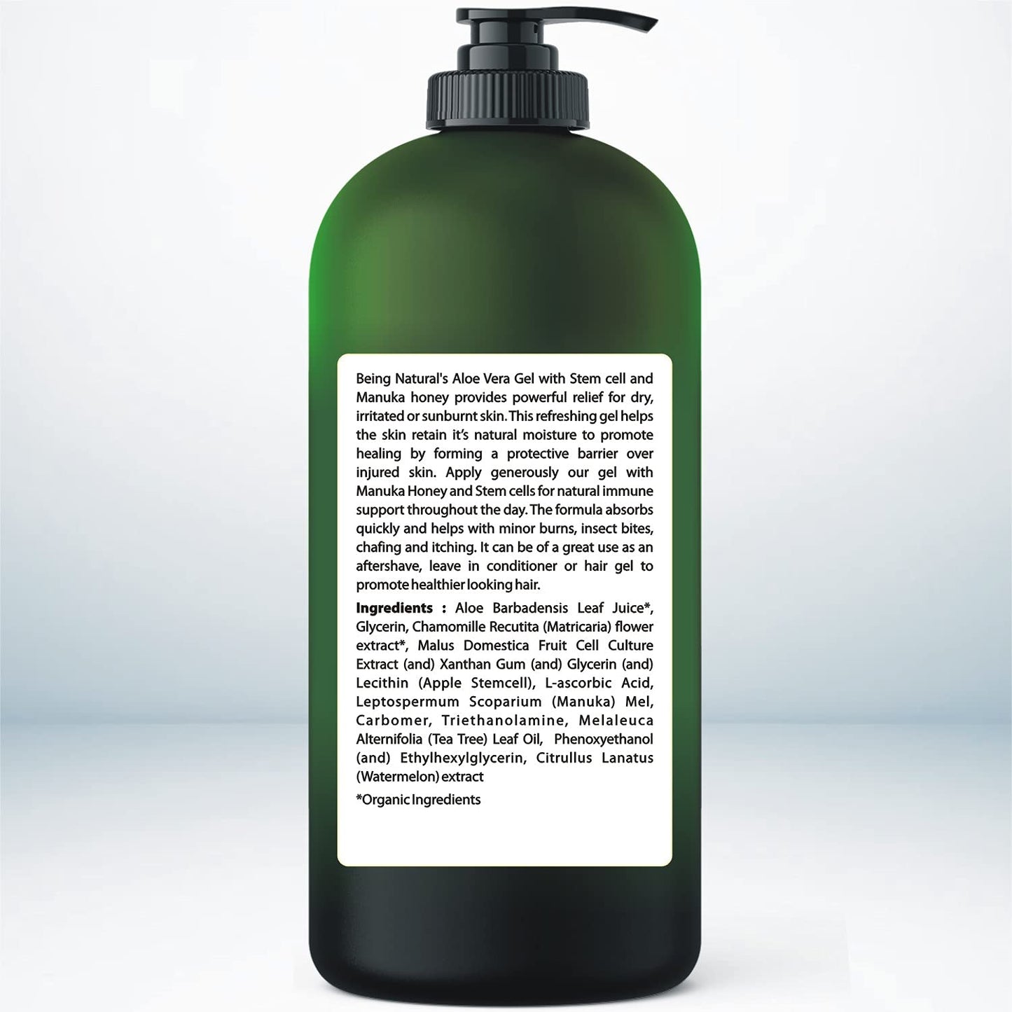 100% Pure Organic Aloe Vera Gel with Manuka Honey, Tea Tree & Stem Cells – Natural Moisturizer for Face, Body, Hair, Sunburn & Acne, 16.9 fl oz