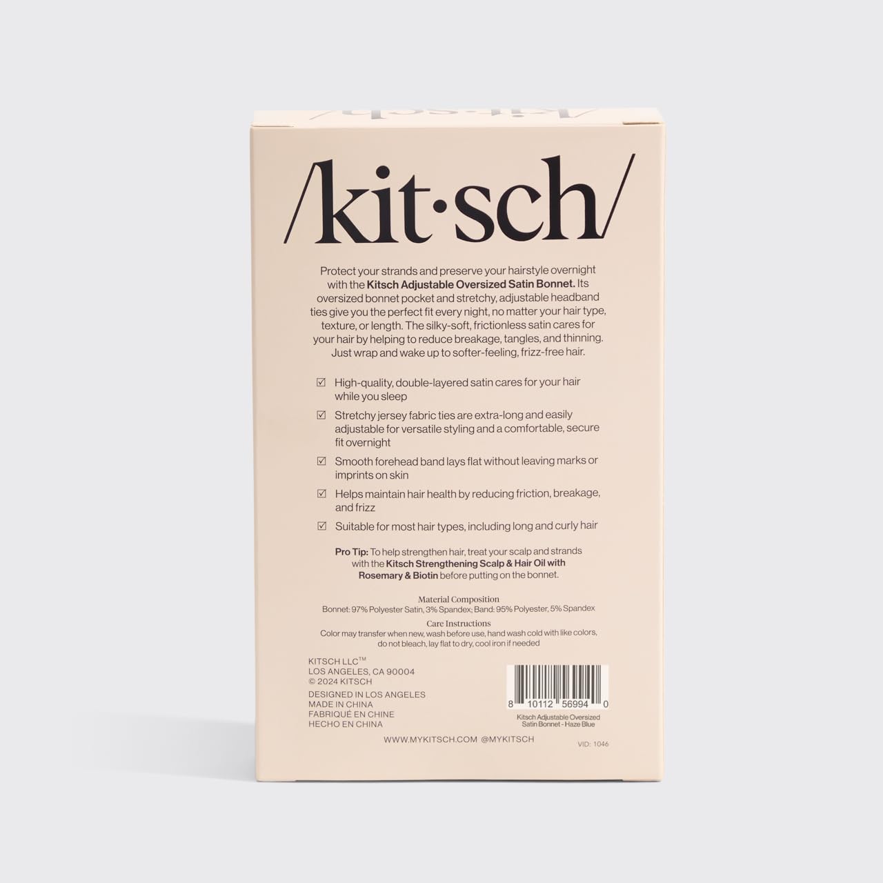 Kitsch XL Satin Sleep Bonnet for Women – Adjustable Night Cap for Curly, Textured Hair – Prevents Breakage, Frizz & Tangles – Haze Blue