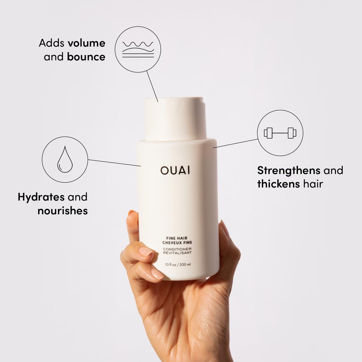 OUAI Fine Hair Conditioner, Volumizing with Keratin, Biotin & Chia Seed Oil, Adds Softness & Bounce, Paraben & Sulfate Free, 10 Oz