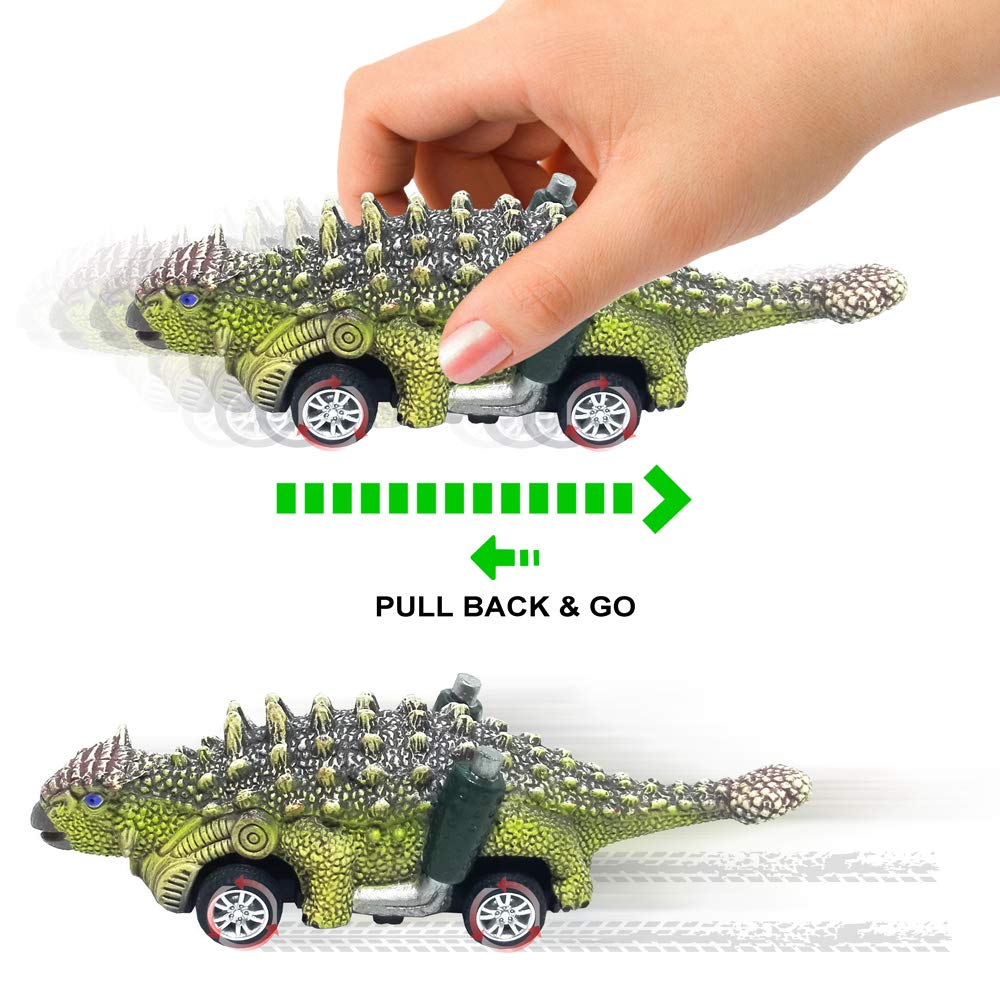 DINOBROS 6-Pack Dinosaur Pull Back Cars Toy Set for Toddlers & Kids Ages 3+ | T-Rex & Dino Vehicles, Fun Dinosaur Games for Boys & Girls