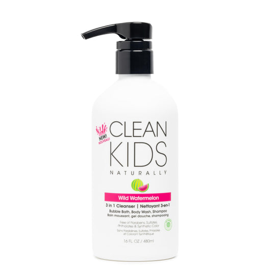 Gabriel Cosmetics Clean Kids Naturally Wild Watermelon 3-in-1 Shampoo, Cleanser & Bubble Bath (16 Fl Oz (1 Bottle), Watermelon 3-in-1)