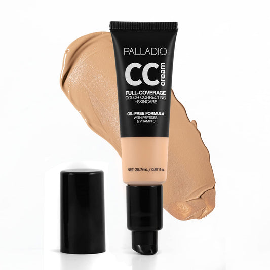 Palladio CC Cream Med 30N – Full-Coverage, Oil-Free, Color Correcting with Peptides & Vitamin C, Redness & Uneven Skin Tone Fix