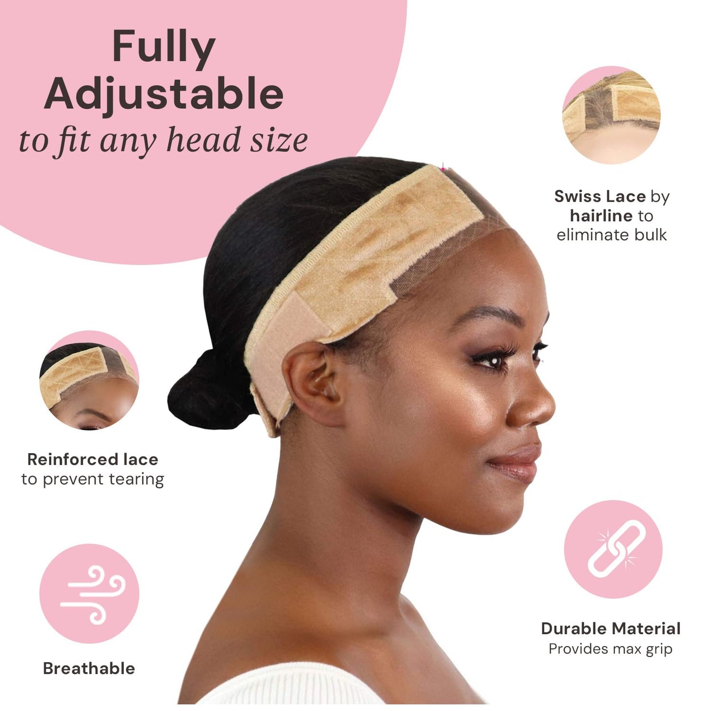MILANO COLLECTION Premium Lace Wig Grip Band for Women – Adjustable, Reinforced Velvet Headband for Secure, Glueless Wig Hold, Nude