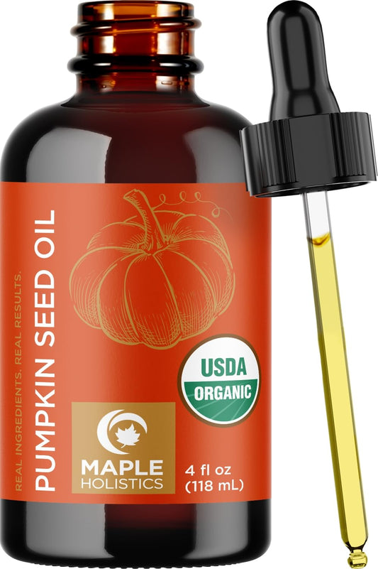 USDA Organic Pumpkin Seed Oil 4oz – 100% Pure, Cold Pressed & Unrefined Virgin Oil for Hair Growth, Volume & Anti-Aging Face Moisturizing