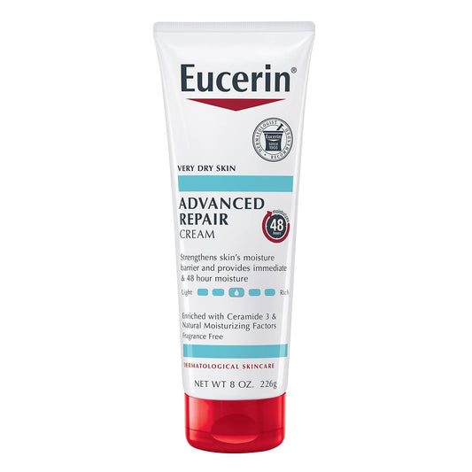 Eucerin Advanced Repair Body Cream for Very Dry Skin, Fragrance Free Daily Body Moisturizer, 8 Oz Tube