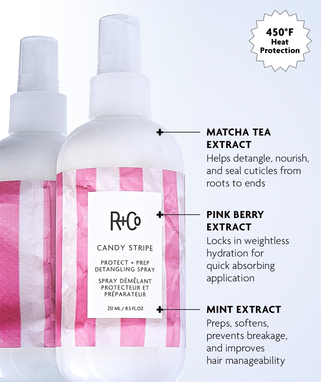 R+Co Candy Stripe Protect + Prep Detangling Spray